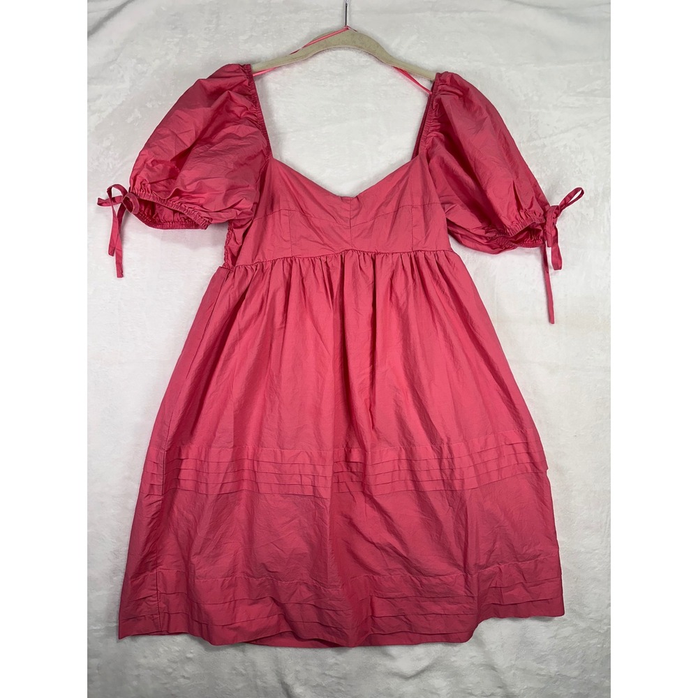 English Factory Babydoll Dress M Pink Puff Sleeve Sweetheart Neck Cotton Womens